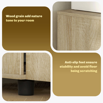2 Tier Locking Office Storage Cabinet | 80x40x80cm | 2 Hinged Doors | Inner Shelf | 2 Keys | Anti-Slip Feet | Flat Top | 20kg | Oak