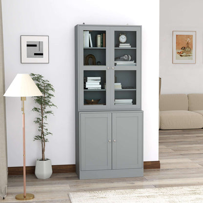 Double Storage Display Unit Cabinet - Grey