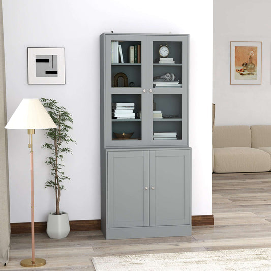 Double Storage Display Unit Cabinet - Grey