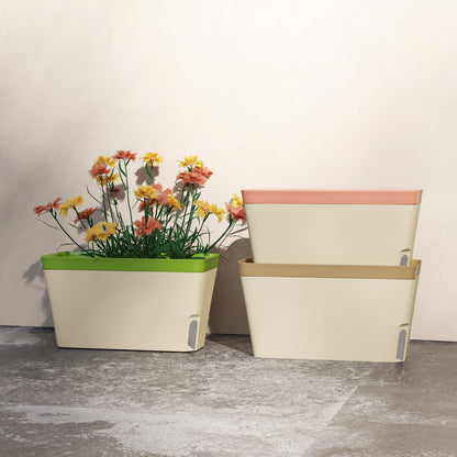 Set of 3 Self Watering Plant Pots Outdoor, Garden Planters with Visual Water Level Window, Plastic Flower Pots for Indoor Outdoor Garden Balcony Windowsill
