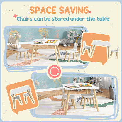 AIYAPLAY 3 Piece Toddler Table and Chair Set, Kids Desk and 2 Chairs Set w/ Bunny Ear Backrest, for Nursery, Playroom