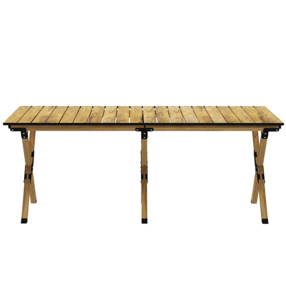 Outsunny Portable Camping Table, Aluminium Folding Table with Roll-Up Top, Picnic Table for Indoor, Outdoor, Party, BBQ, Beach, Natural Wood Effect