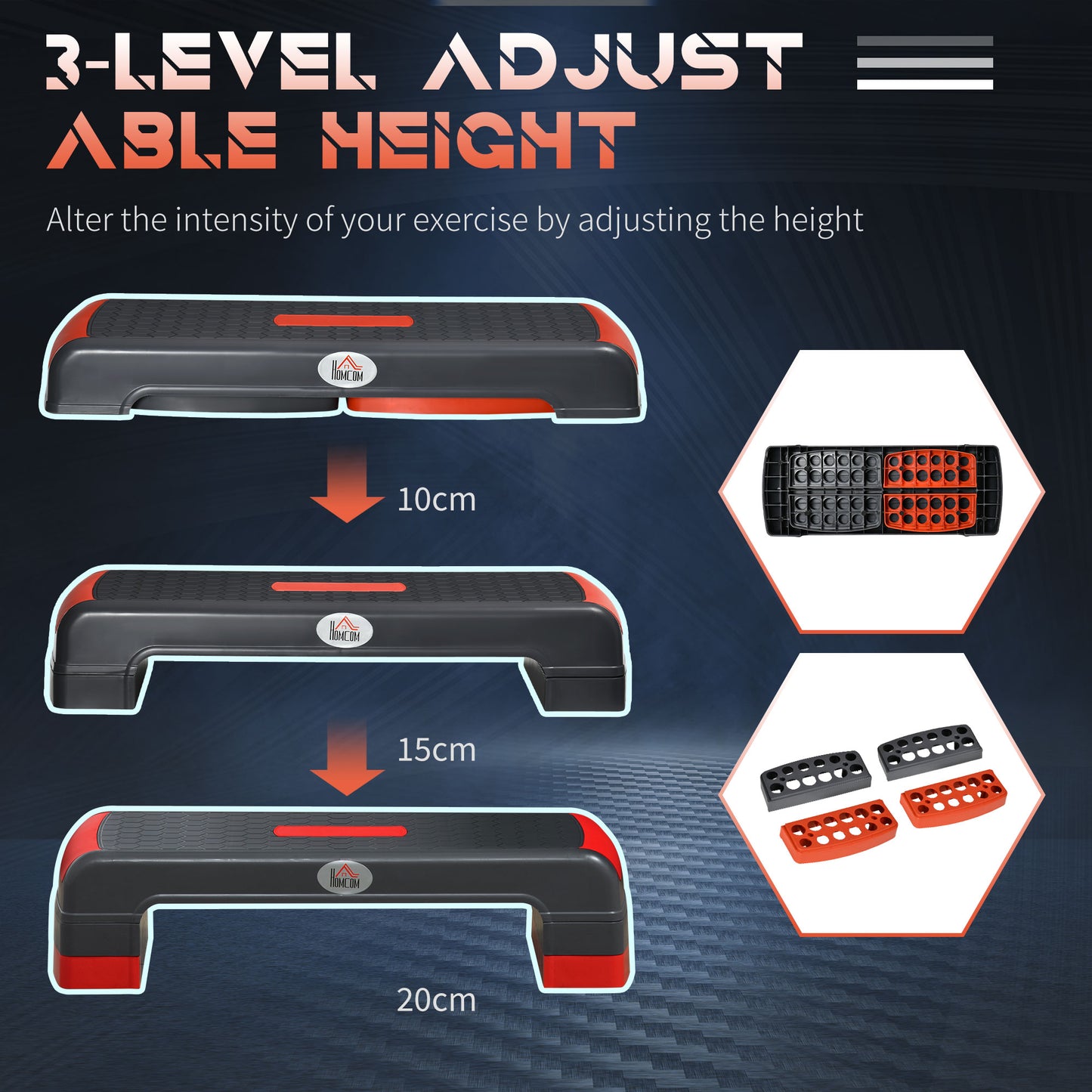 Aerobic Step, 10cm, 15cm & 20cm Height Adjustable Exercise Stepper for Exercise Workout, Nonslip Step Board Great - Grey and Red