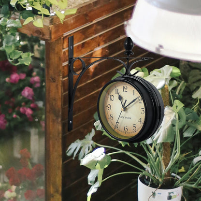 Wall Clock Retro Vintage Style Double-Sided Station Battery Operated Silent Clock, Wall Mounted For Home, Office, Antique Classic Effect Wall Clock