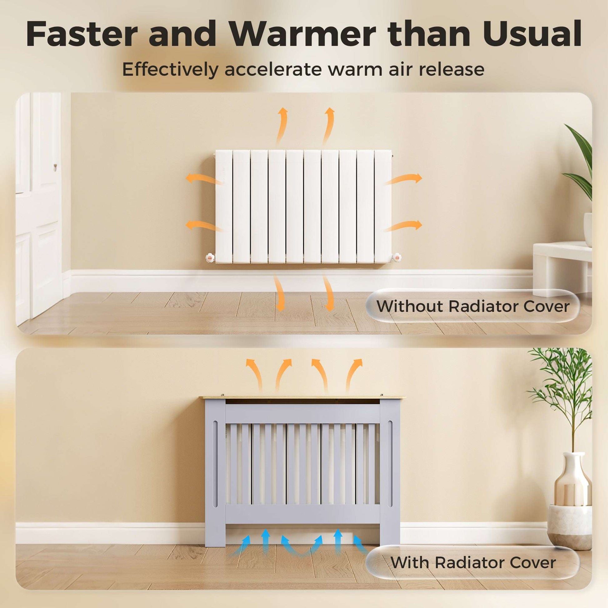MDF Radiator Cover | Slatted Line Grill Design | Display Top | Wall Mountable | Fittings Included | Lightweight 9kg | 112x19x81cm | Grey