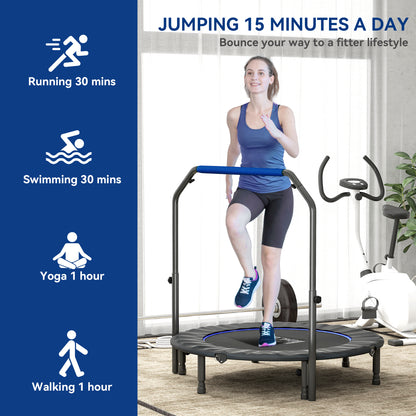 48" Foldable Mini Fitness Trampoline, with Adjustable Foam Handle, Blue / Pink / Orange