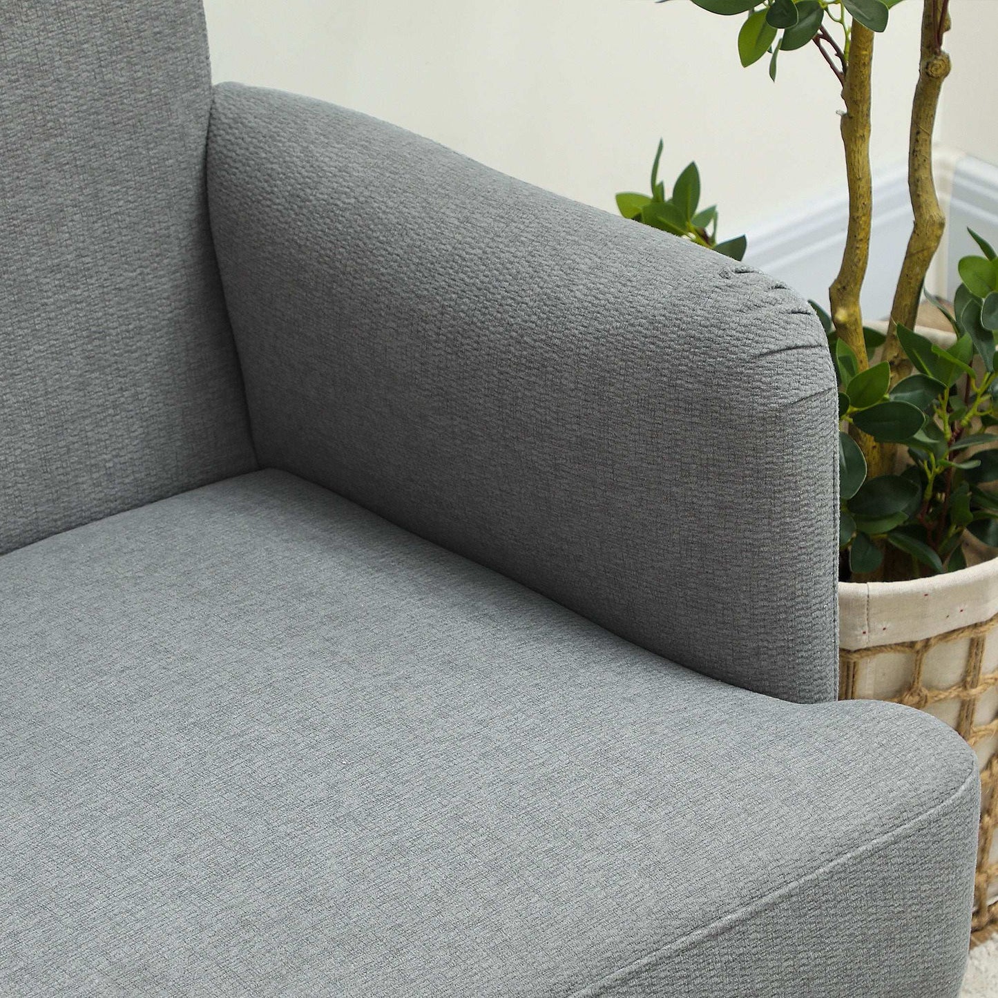 Retro Vintage Style Velvet Feel Fabric 2 Seater Sofa, Small Sofa Loveseat with 21cm Thick Padding and Wood Legs, Grey