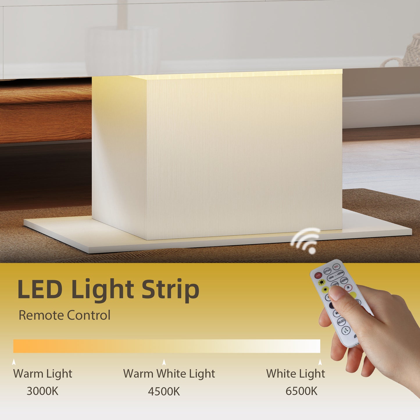 Extendable Coffee Table with LED Lights and Storage - High Gloss White