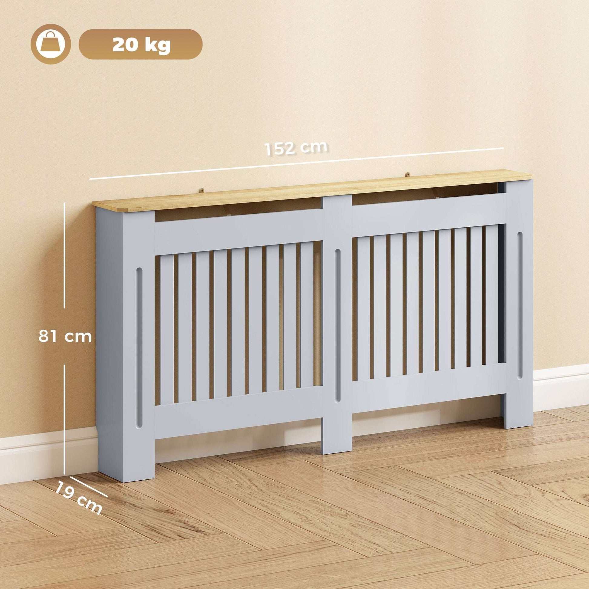 MDF Radiator Cover | Slatted Line Grill Design | Display Top | Wall Mountable | Fittings Included | 10kg | 152x19x81cm | Grey