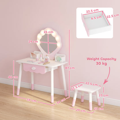 Kids Vanity Set | Dressing Table & Chair | Lighted Acrylic Mirror | 7 Accessories | 2 Storage Compartments | Ages 3–8 | Pink
