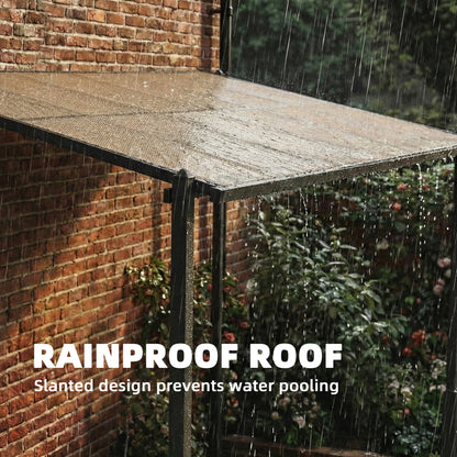 Outsunny 3.6 x 3 m Lean to Garden Pergola with PC Roof, Aluminium Frame Hardtop Gazebo Pergola with Drainage Gutters, Dark Grey