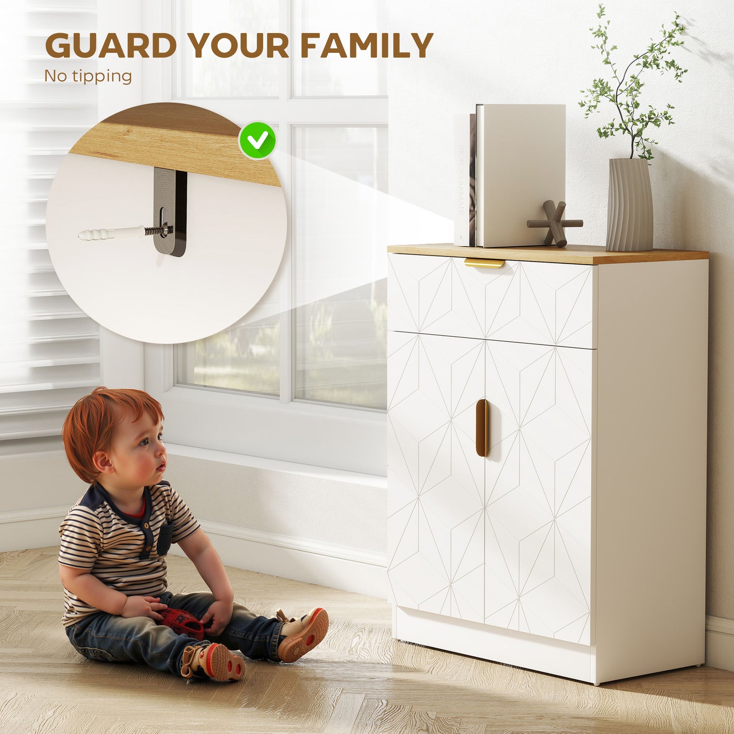 Sideboard Storage Cabinet, Modern Storage Cupboard with Drawer and Adjustable Shelf for Living Room, Kitchen, Dining Room, Entryway, White