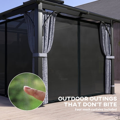 3 x 3(m) Hardtop Garden Gazebo Canopy with 7mm Double Polycarbonate Roof, Permanent Pavilion with Mosquito Netting and Curtains Dark Grey