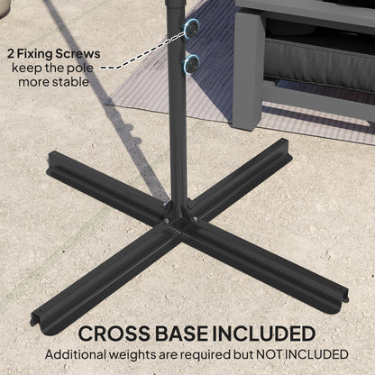 2.5M Garden Cantilever Parasol, Offset Roma Patio Umbrella Hanging Sun Shade Canopy Shelter with 360° Rotation and Cross Base, Black