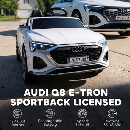 Licensed Audi Q8 e-tron Sportback Kids Ride On Car | Parental Remote | 4-Wheel Suspension | Soft Start | LED Lights | MP3 | Ages 3–4 | White or Black