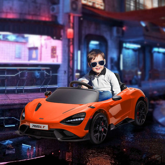 AIYAPLAY McLaren 765LT Licensed 12V Kids Electric Ride on Car with Butterfly Doors Remote Control Training Wheels Orange / Grey / Green
