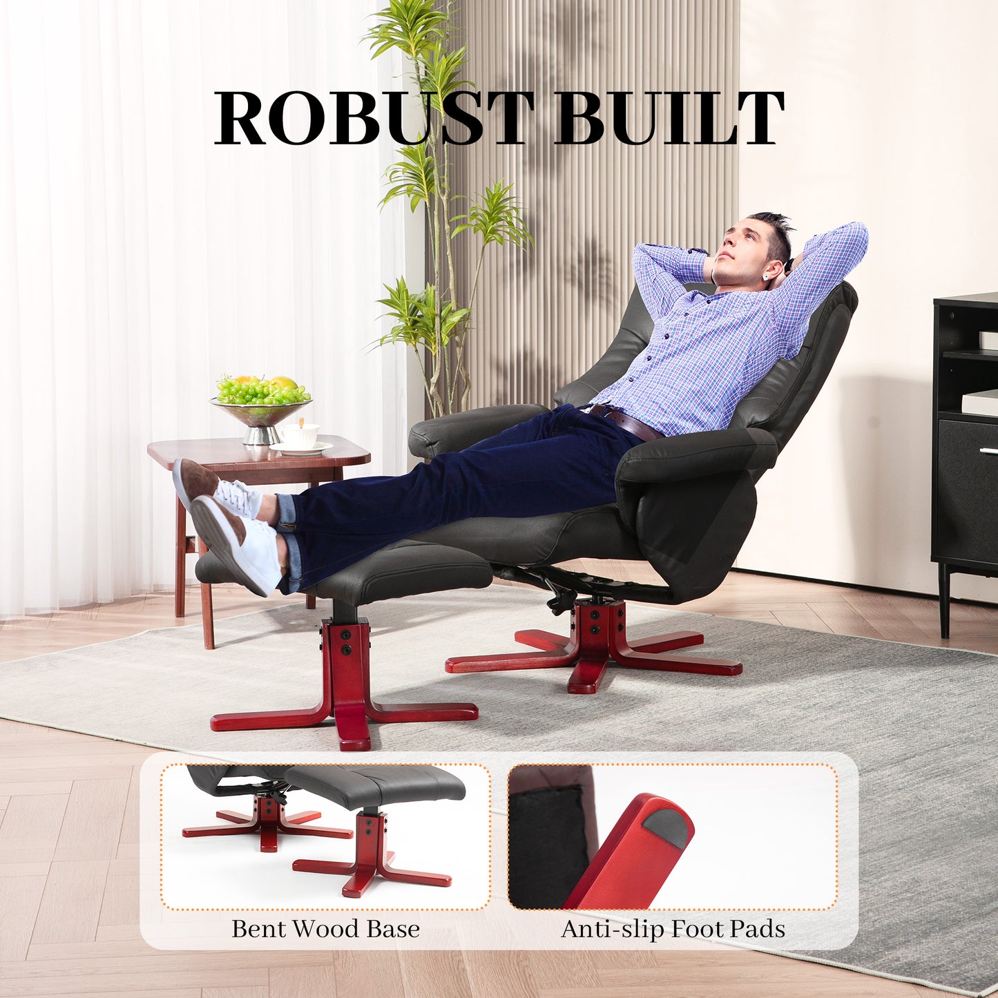 Faux Microfibre Leather Manual Recliner and Footstool Set