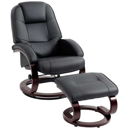 Swivel Recliner Chair & Footstool | PU Leather | 360° Swivel | 135° Recline | Bent Wood Frame | 120kg | Black