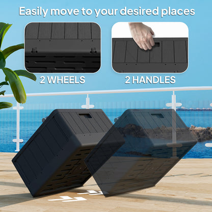 Fillable Parasol Base with Wheels & Handles | 80kg Sand or 50kg Water | Fits 38mm & 48mm Poles | 53x53x45cm | Deck Poolside & Garden | Black