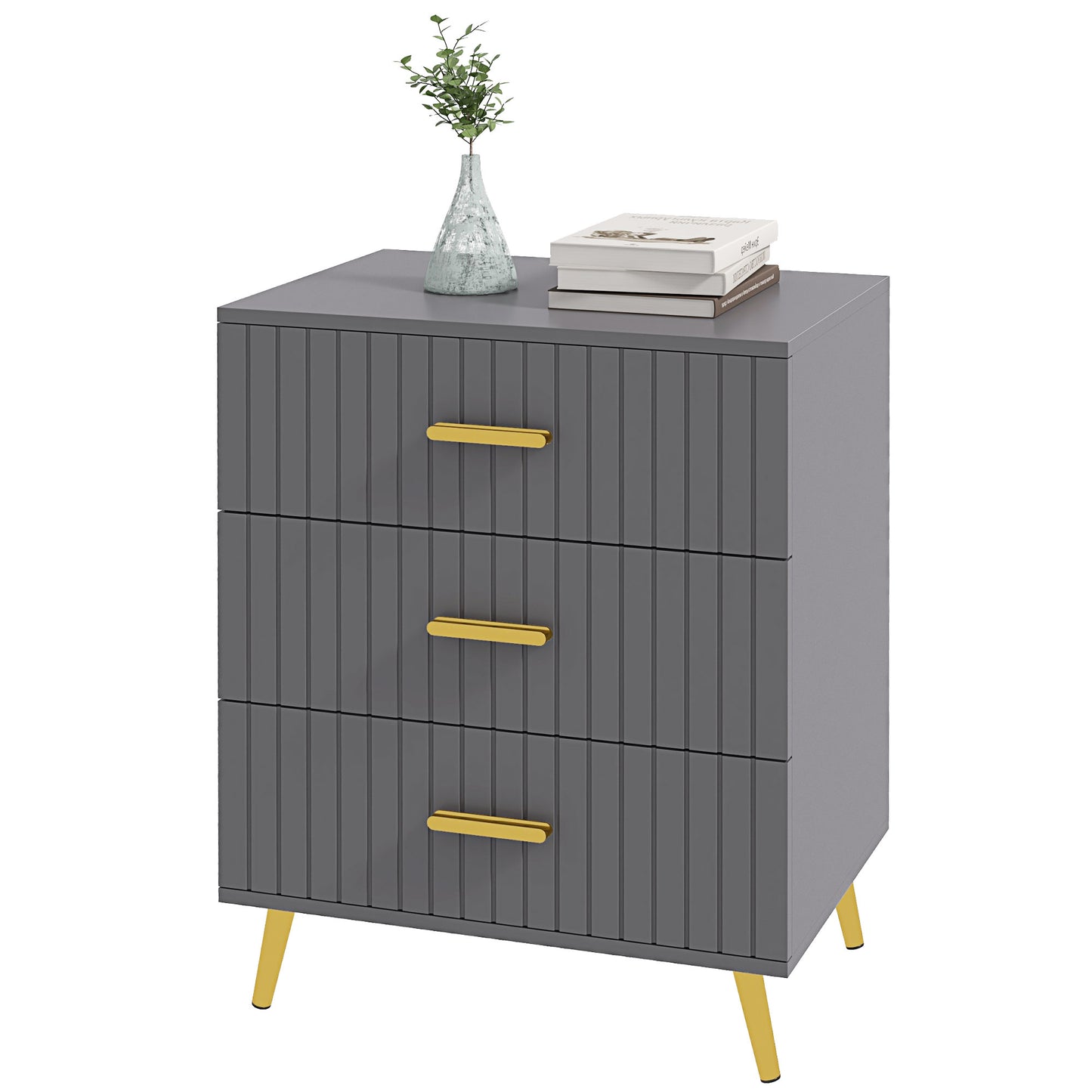 Bedroom Chest of Drawers, Modern 3-Drawer Dresser, Storage Drawer Unit with Aluminium Legs, Dark Grey
