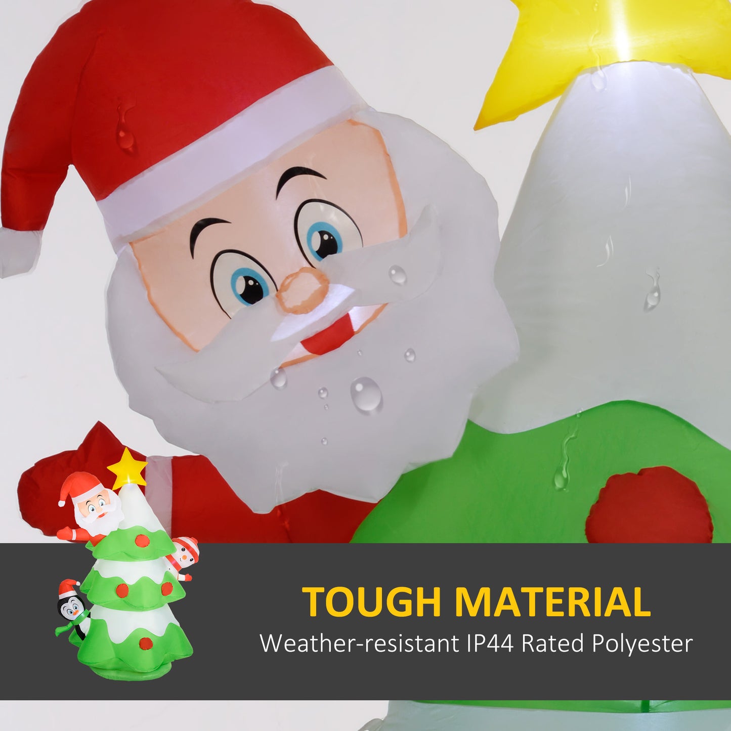 Outsunny 8FT Inflatable Christmas Tree with Santa Claus, Snowman and Penguin Behind, Blow Up Outdoor LED Display for Garden Party