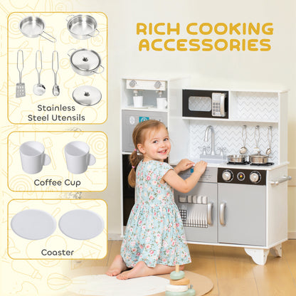 AIYAPLAY Kids Play Kitchen with Sound, Ice/Coffee Maker, Utensils, Microwave, Stainless Steel Utensils, for 3-6 Years