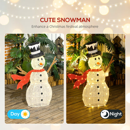 Outsunny 3FT Lighted Christmas Snowman, Waterproof Light up Yard Decor with 78 Warm-White LED Lights for Indoor Outdoor Garden, White