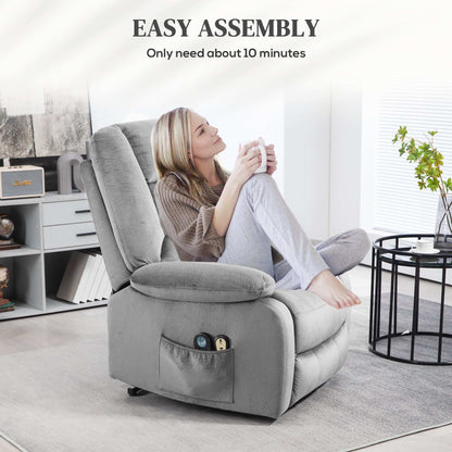 Electric Riser and Recliner Chair with Vibration Massage, Heat, Side Pocket, Grey