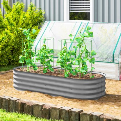 Flexible Galvanised Steel Raised Garden Bed | Safety Rubber Edging | Open Bottom | Configurable Round Oval or Oblong | 150x62x30cm | For Flowers Herbs & Succulents | Silver