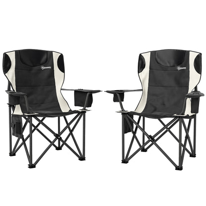 Set of 2 Folding Camping Chairs, Padded Camping Chairs with Adjustable Armrests, Portable & Lightweight Folding Camp Chair with Cooler Bag, Cup Holder and Side Pockets