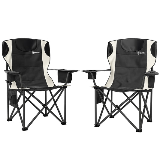 Set of 2 Folding Camping Chairs, Padded Camping Chairs with Adjustable Armrests, Portable & Lightweight Folding Camp Chair with Cooler Bag, Cup Holder and Side Pockets