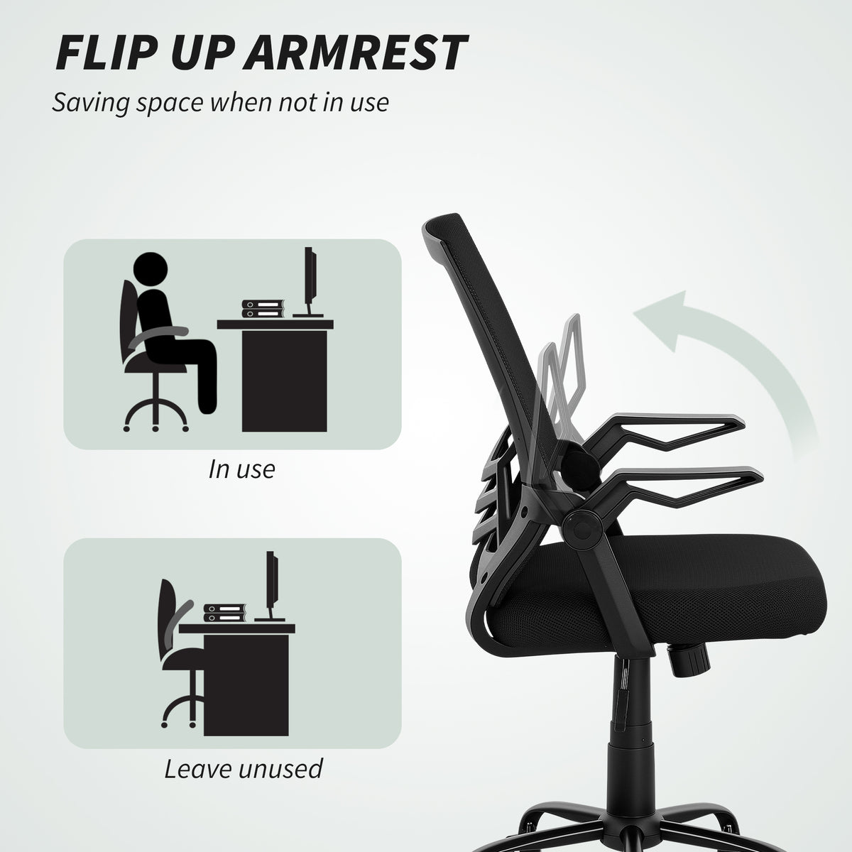 Home Office Furniture Set | Computer Desk with Storage Shelf | Ergonomic Mesh Chair | Flip-Up Armrests | Lumbar Support | Adjustable Height | Rustic Brown & Black