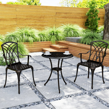 Outsunny 3 Pieces Garden Dining Set for 2, Cast Aluminium Outdoor Garden Furniture Dining Set with 2 Armchairs and Round Table