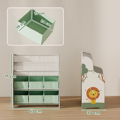 Kids Storage Unit with 6 Fabric Drawers & 2-Tier Sling Book Rack – Star Pattern, Rounded Corners, EN71 Tested, For Bedroom, Playroom & Nursery – Green