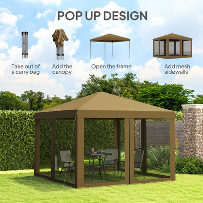 3 x 3 m Pop Up Gazebo, 420D Garden Tent Canopy with Removable Mesh Sidewall Netting, Carry Bag for Garden Patio Outdoor