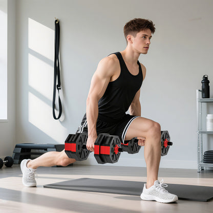 SPORTNOW 6-in-1 Adjustable Dumbbell Set 20kg | Dumbbell, Barbell, Kettlebell & Push-Up Stand | Home Gym Free Weights | Men & Women | Red