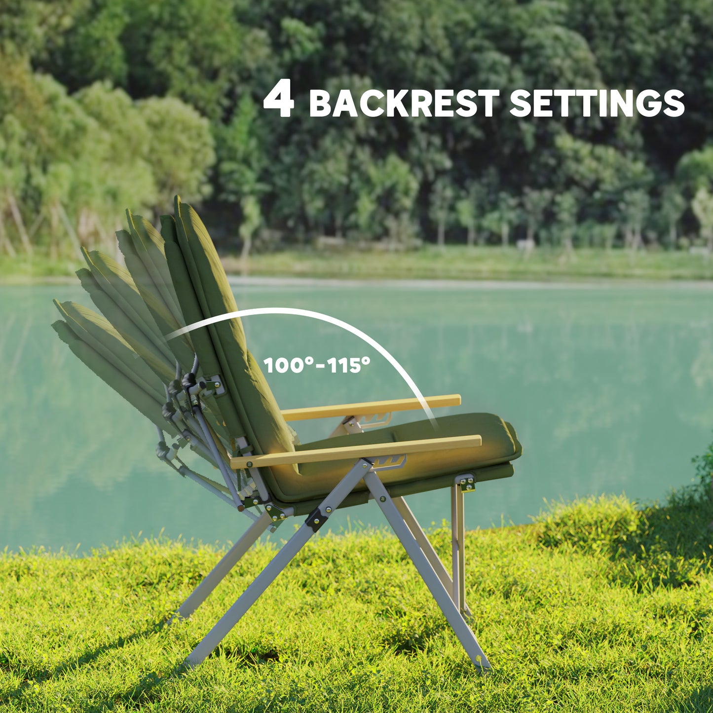 Portable Camping Chair for Adults, High Back Folding with Padded Seat and Carry Bag, Outdoor Recliner for Hiking, Fishing, Beach and Picnic, Green