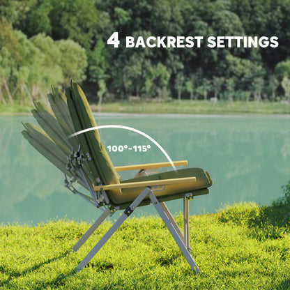 Portable Camping Chair for Adults, High Back Folding with Padded Seat and Carry Bag, Outdoor Recliner for Hiking, Fishing, Beach and Picnic, Green