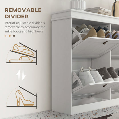 Slim Shoe Cabinet | 4 Drop-Down Doors | 16-20 Pairs | Adjustable Shelves | Anti-Tip | White | 105x24cm