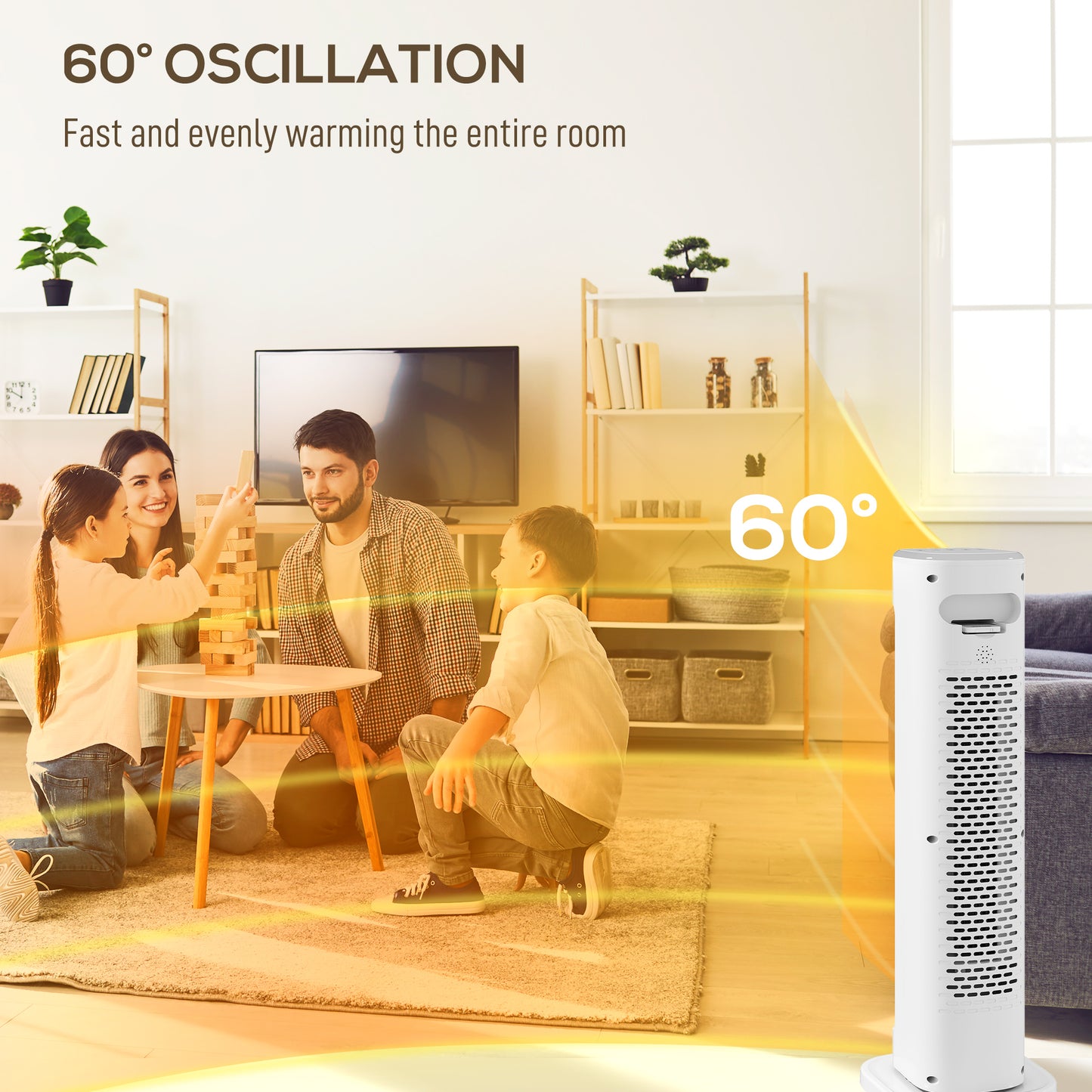 2000W Ceramic Electric Heater with 3 Heat Settings, Timer - White