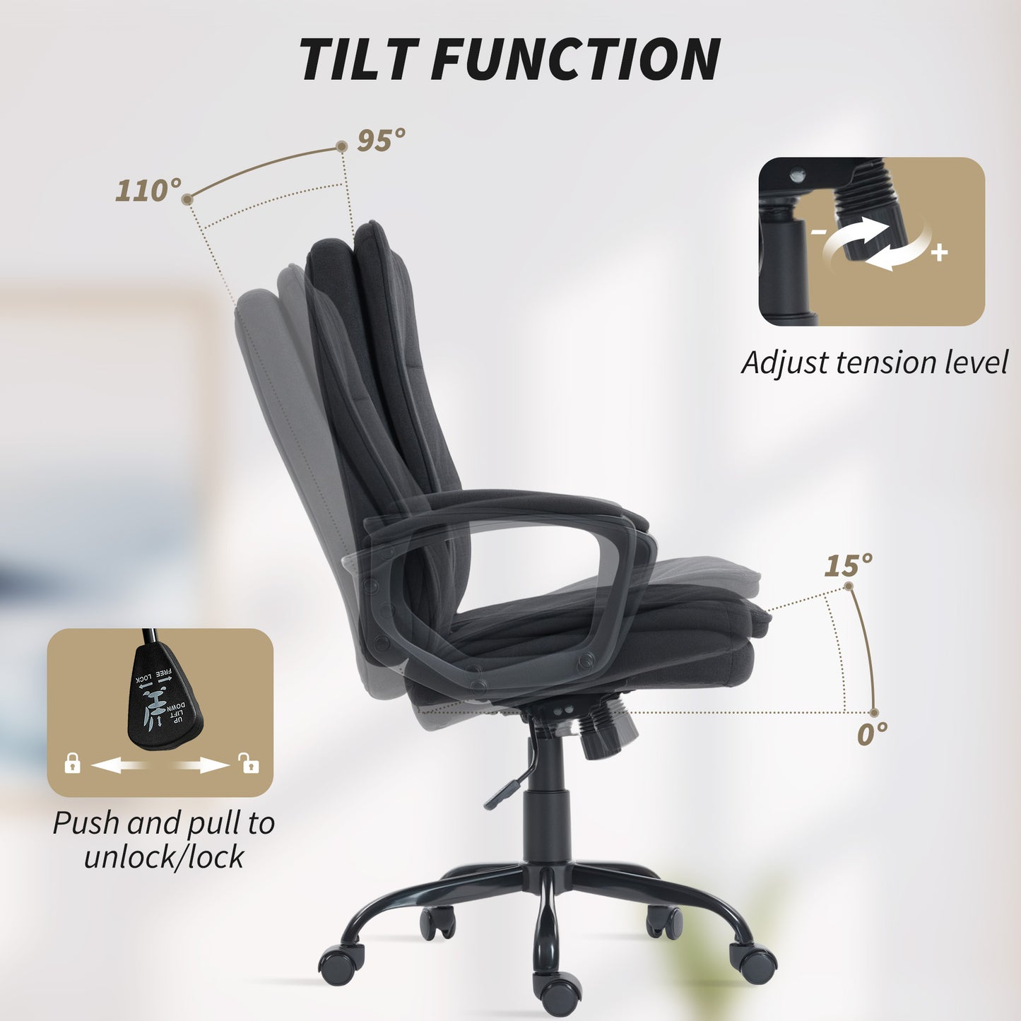 Linen-Look Double-Padded Office Chair - Black