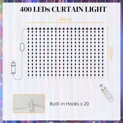 LED Curtain Lights, Smart Curtain lights Plug In, Colour Changing Wall Lights with Remote,Hanging Window String Lights for Bedroom, 3x3(m),400 LED