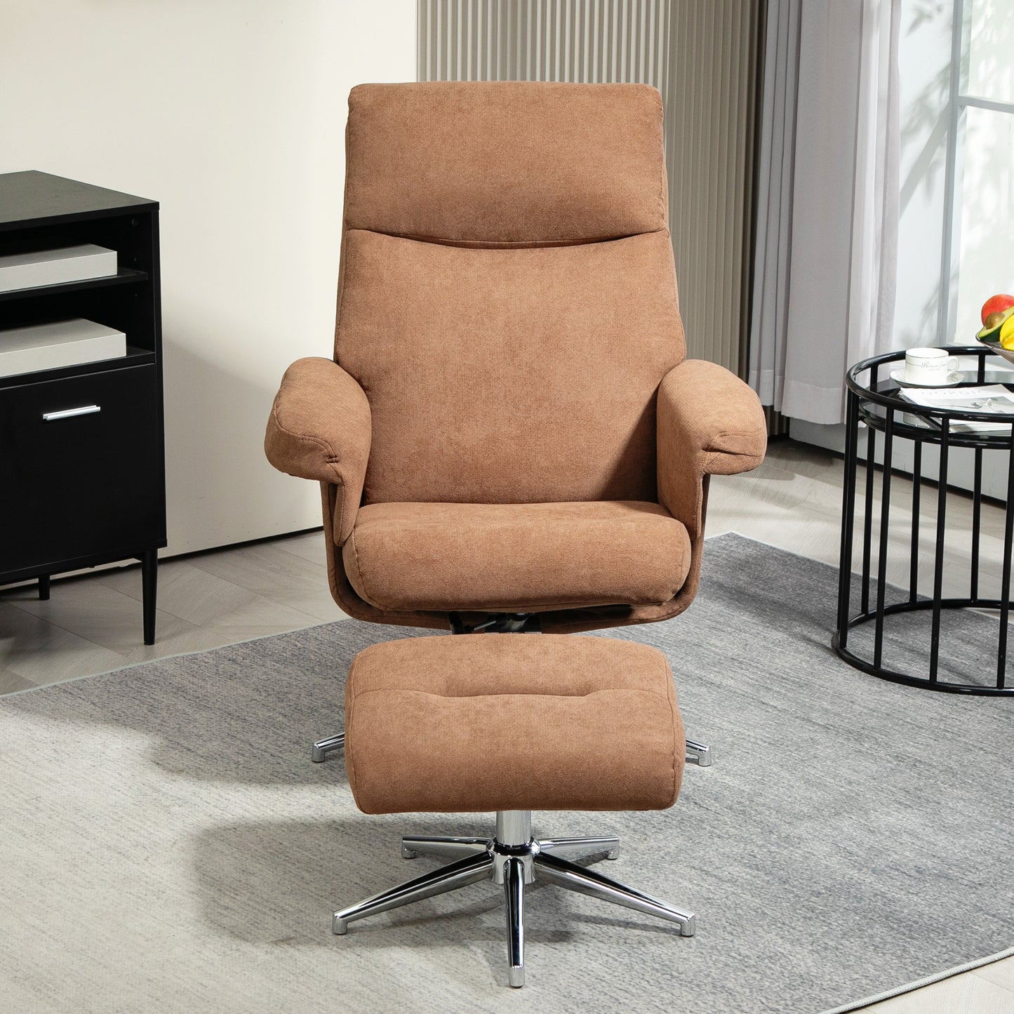 Recliner Chair with Footstool, Upholstered Velvet Fabric Armchair with Adjustable Back, Solid Wood Frame for Living Room