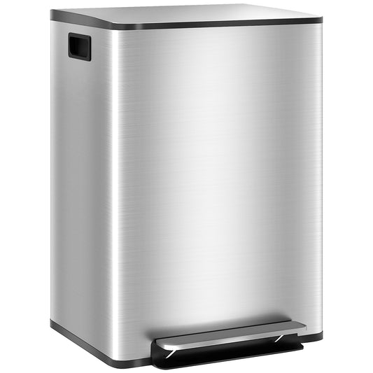 60L Dual Compartment Stainless Steel Bin, with Deodoriser Holders - Silver Tone