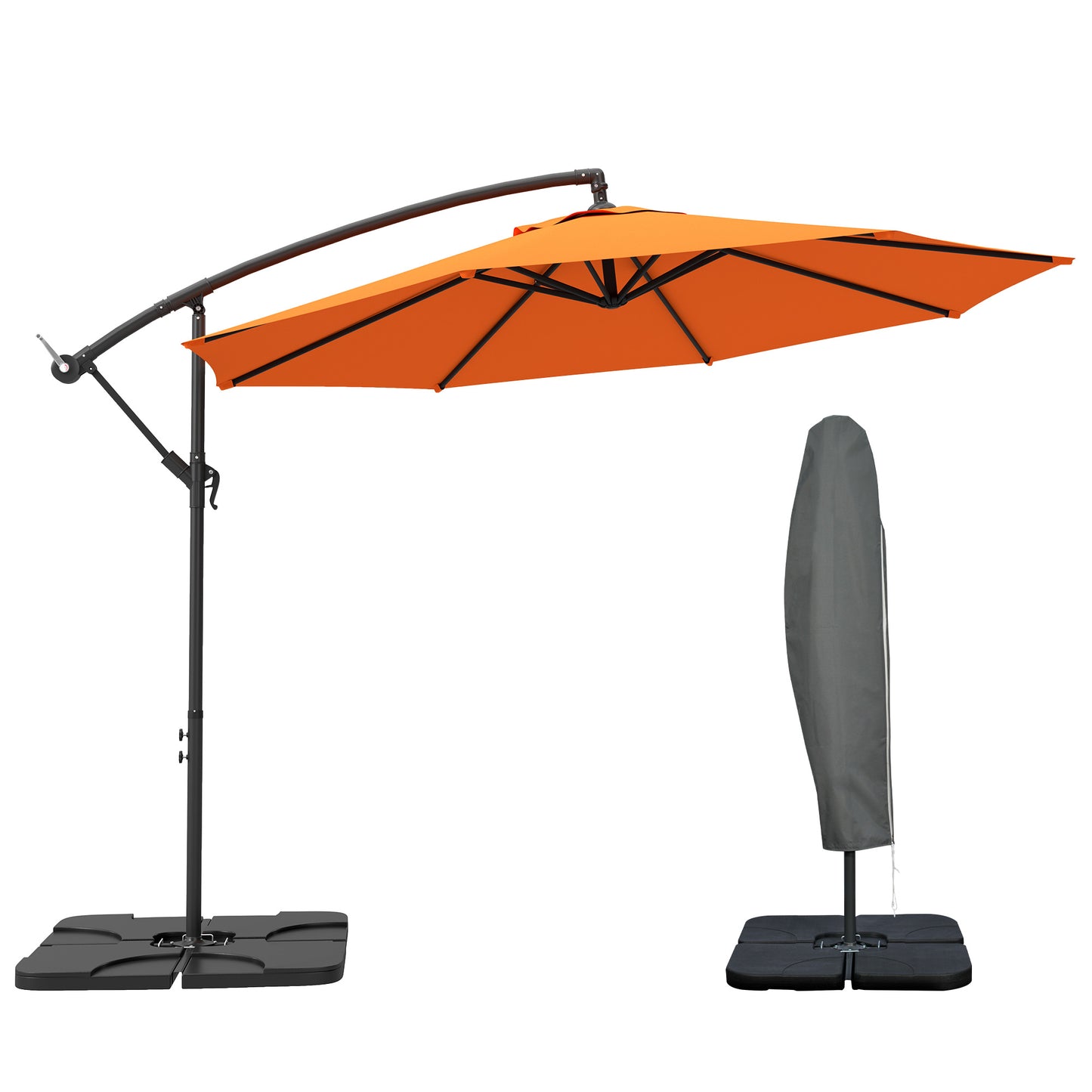 Outsunny 3(m) Garden Banana Parasol Cantilever Umbrella with Crank Handle, Cross Base, Weights and Cover for Outdoor, Hanging Sun Shade