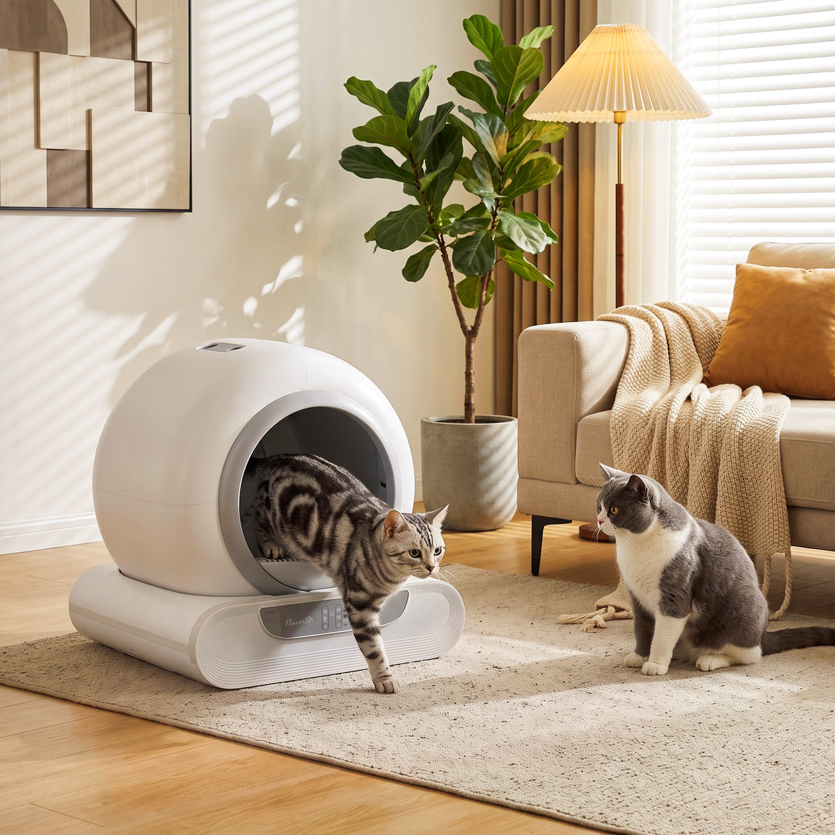 PawHut Self-Cleaning Cat Litter Box | 65L Inner Chamber & 9L Waste Bin | 2.4GHz App Control, Scheduled Cleaning & Low Entry | White/Grey