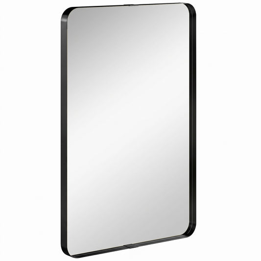 Rectangular Wall Mirror | Shatterproof Tempered Glass | Anodised Aluminium Alloy Frame | 4cm Deep 3D Effect | Soft Rounded Corners | No Assembly | 60x4x90cm | Black