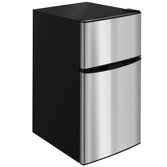 88L Under Counter Fridge Freezer, Small Refrigerator with 5-Setting, 3 Star Freezer Rating, Black and Silver Tone