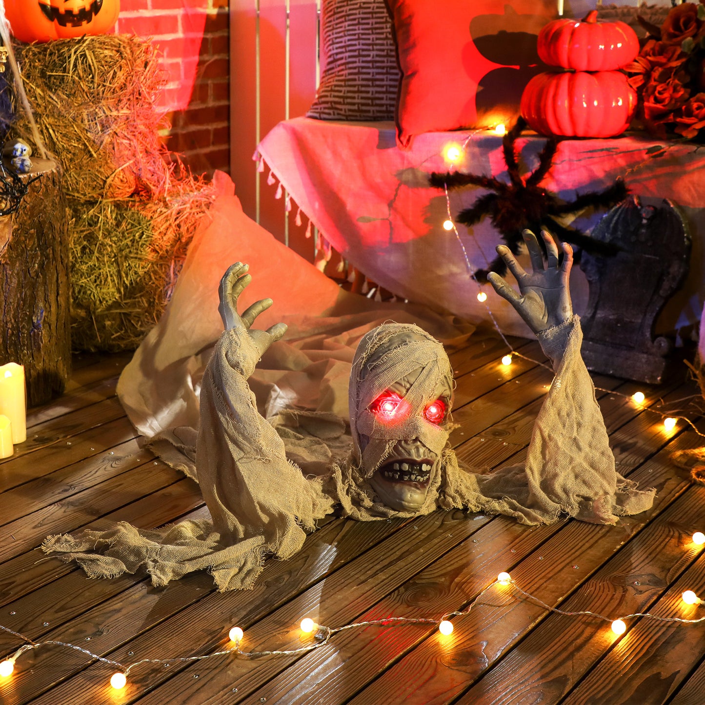 183 cm Life Size Halloween Animated Crawling Mummy with Glowing LED Eyes, 8/16H Timer, Scary Halloween Decorations, Battery Operated, Indoor Outdoor Party Props