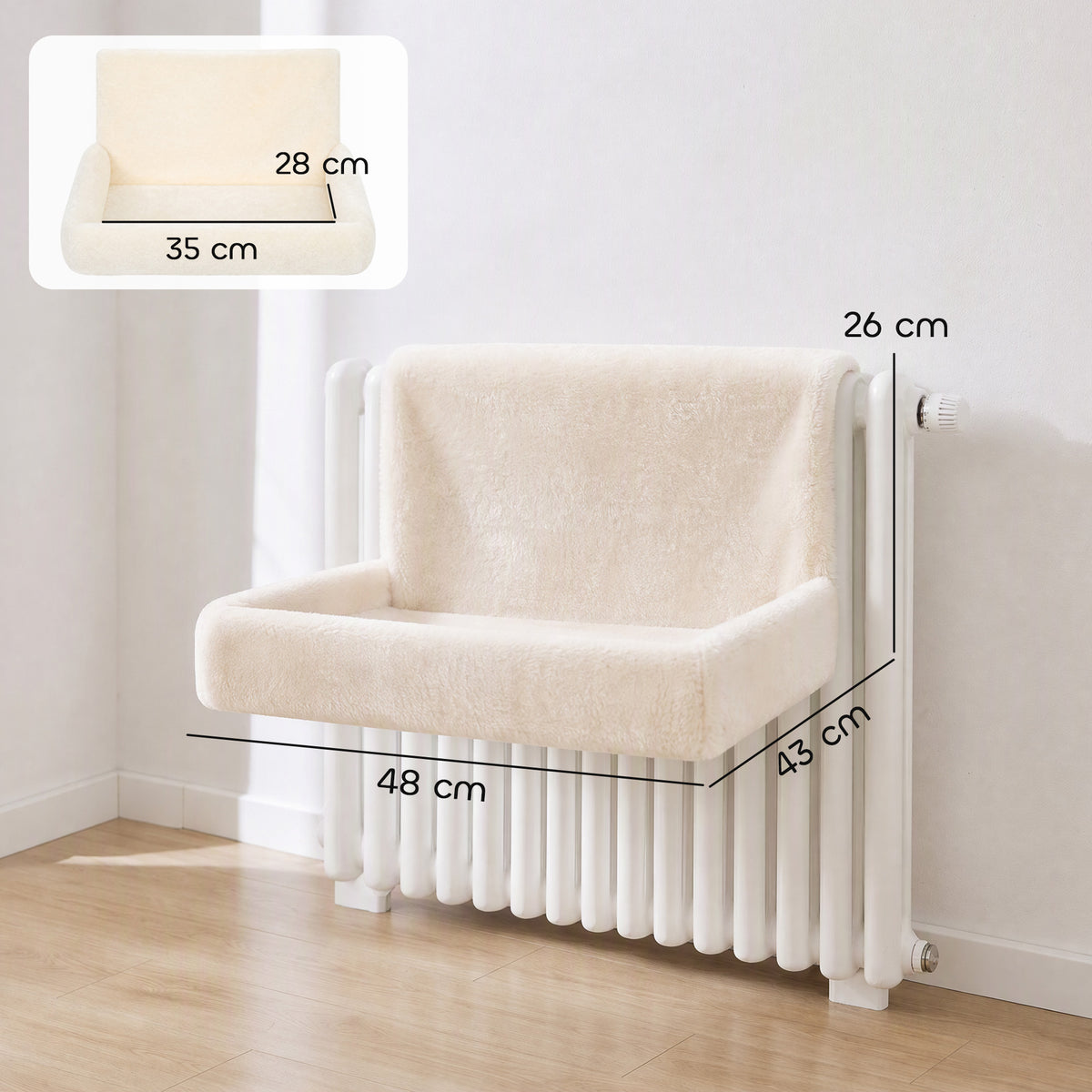 PawHut Cat Radiator Bed | Cream Plush Hanging Hammock | Foldable Steel Frame & Removable Washable Cover | 48 × 43cm | Cats up to 5kg